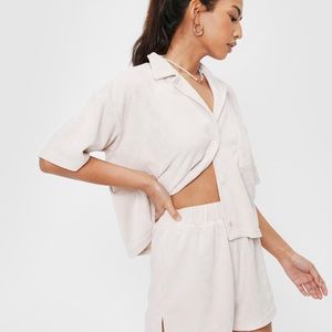 NASTY GAL Terry cloth set shorts and button down